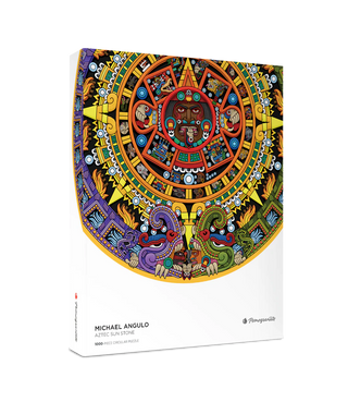 Aztekischer Sonnenstein, 1000-teiliges rundes Puzzle von Pomegranate