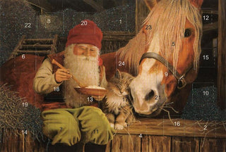 Weihnachts-Adventskalenderkarte mit Katze und Pferd, 24 Türen, Umschlag und Glitzer von Jan Bergerlind