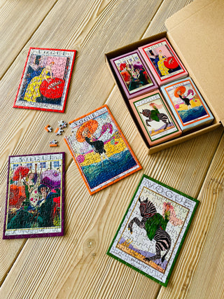4 x Modeblad minipuslespil med 99 brikker fra Penny Puzzle