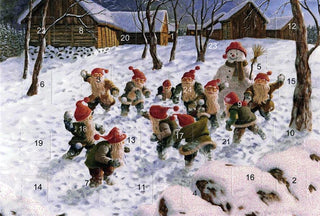 Schneeballschlacht-Adventskalenderkarte mit 24 Toren, Umschlag und Glitzer von Jan Bergerlind