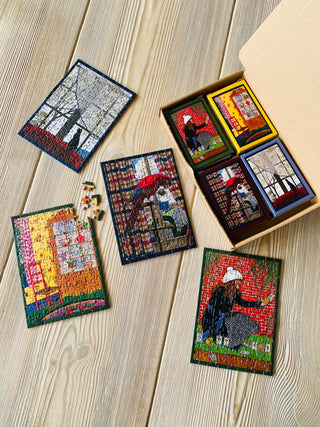 4 x Vintage Homes minipuslespil med 99 brikker fra Penny Puzzle