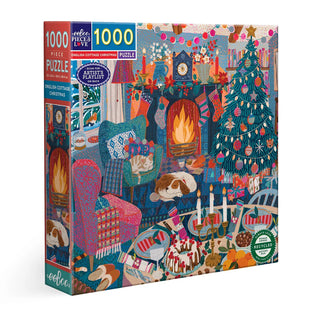 eeBoo 1000 brikker julepuslespil - English Cottage Christmas