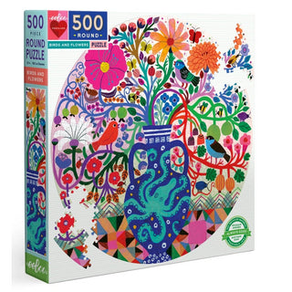 Køb Eeboo puslespil - 500 brikker rundt - Fugle og blomster fra eeboo hos boxquiz.dk