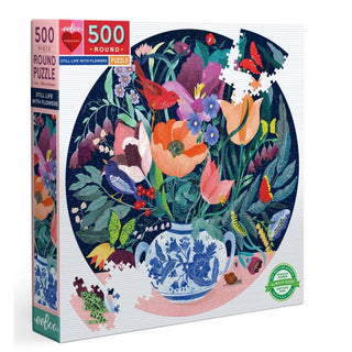 Køb Eeboo puslespil - 500 brikker rundt - Stilleben med blomster fra eeboo hos boxquiz.dk